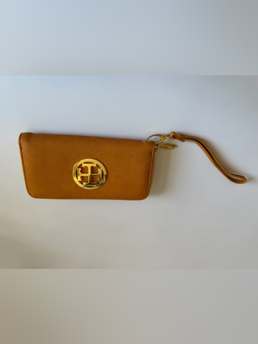 Tory Burch mustard yellow Wristlet Wallet with Gold Logo Accent